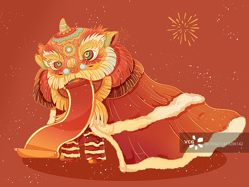 国风新中式新年醒狮春节节日氛围插画图片素材