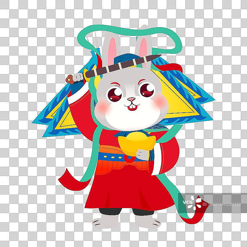 卡通兔子门神矢量插画吉祥物元素图片素材