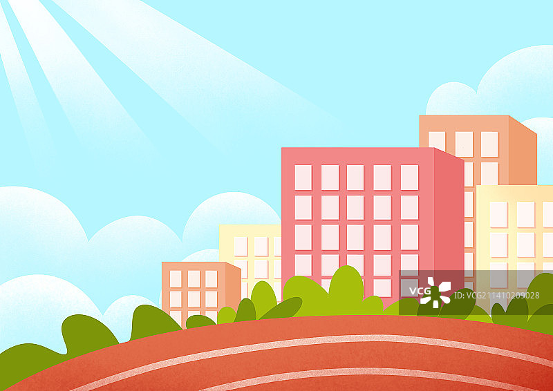 学校建筑与田径跑道场景图片素材