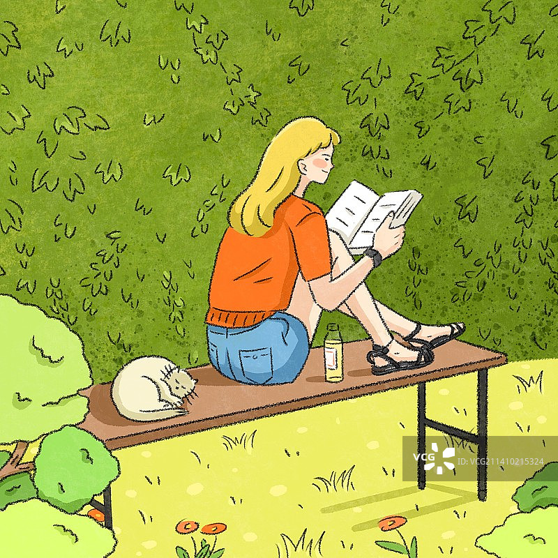 一个人坐在公园长凳看书图片素材