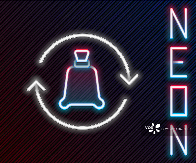 发光霓虹灯线条垃圾袋与回收标志图片素材