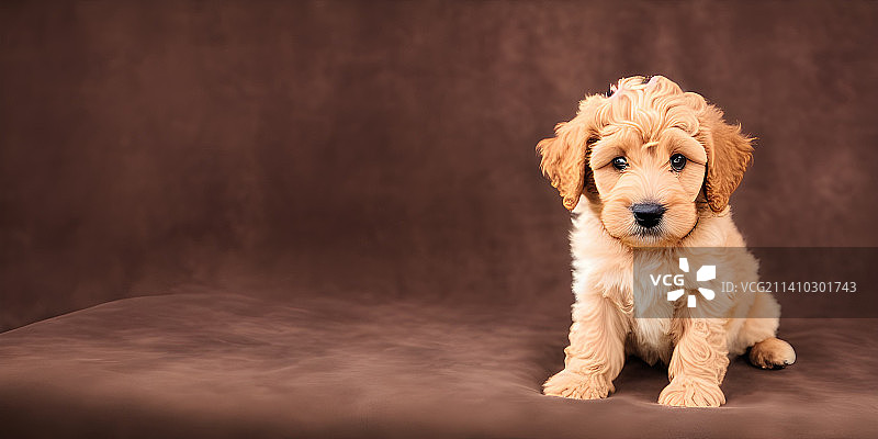 棕色背景工作室里的金毛贵宾犬幼犬图片素材