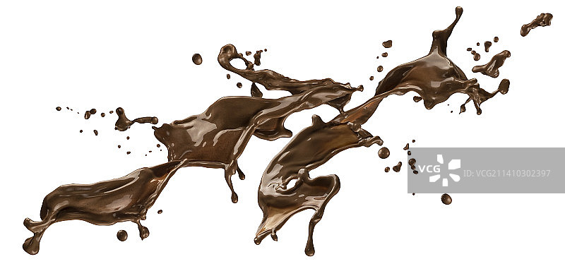 白色背景上的巧克力飞溅图片素材