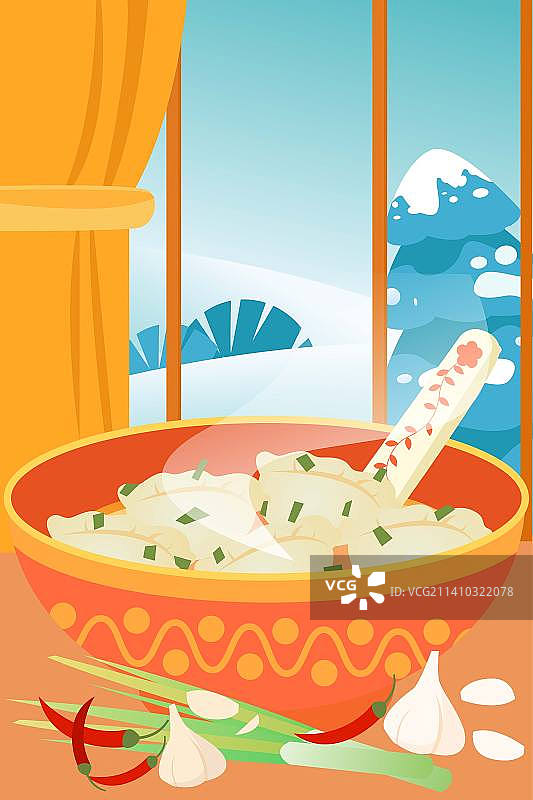 卡通节日节气冬天冬至饮食家人团圆饺子美味扁平矢量插画图片素材