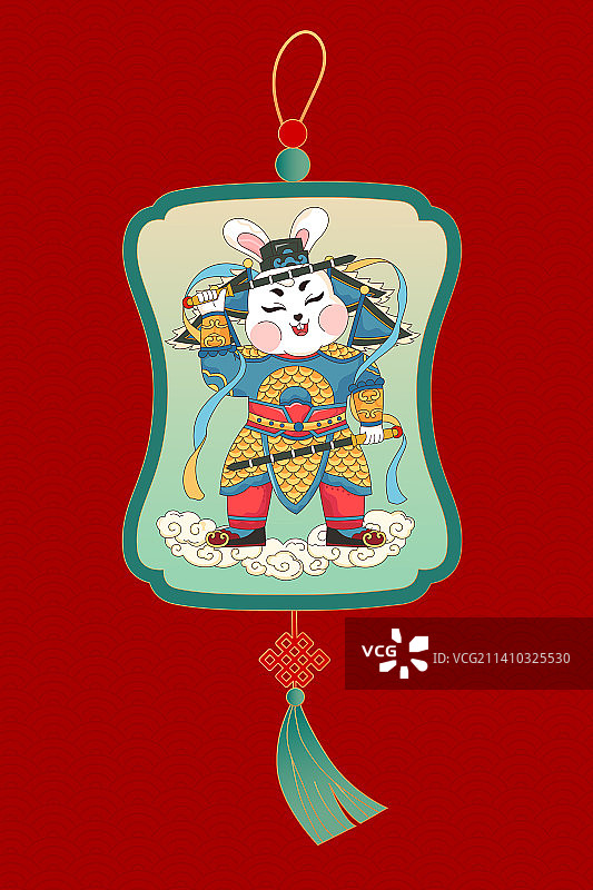 兔年门神挂件式春节插画海报图片素材