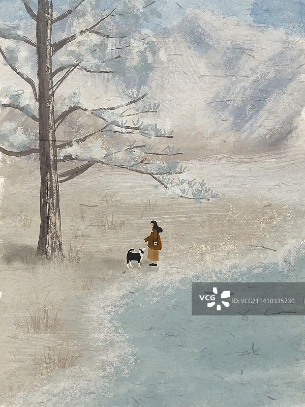 季节插画陪伴系类我和狗狗的一年四季十二月图片素材