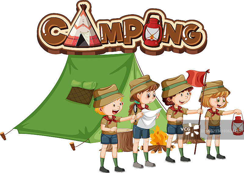 与童子军孩子们的户外露营图片素材
