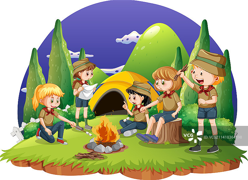 与童子军孩子们的户外露营图片素材