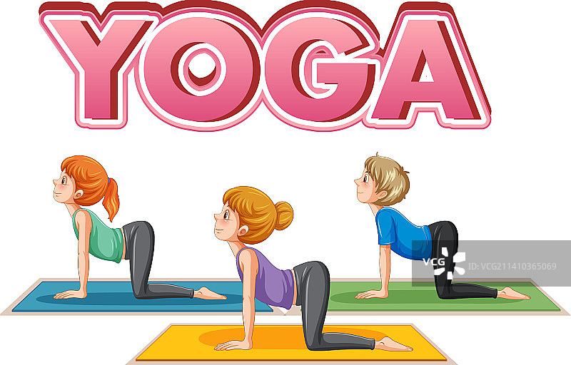 人们练习瑜伽与文本图片素材