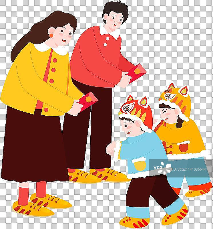 卡通节日新年春节除夕拜年除夕夜装饰人物扁平矢量插画免抠图像图片素材