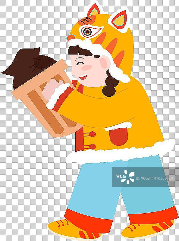 卡通节日新年春节除夕拜年装饰大年初六正月初六人物扁平矢量插画免抠图像图片素材