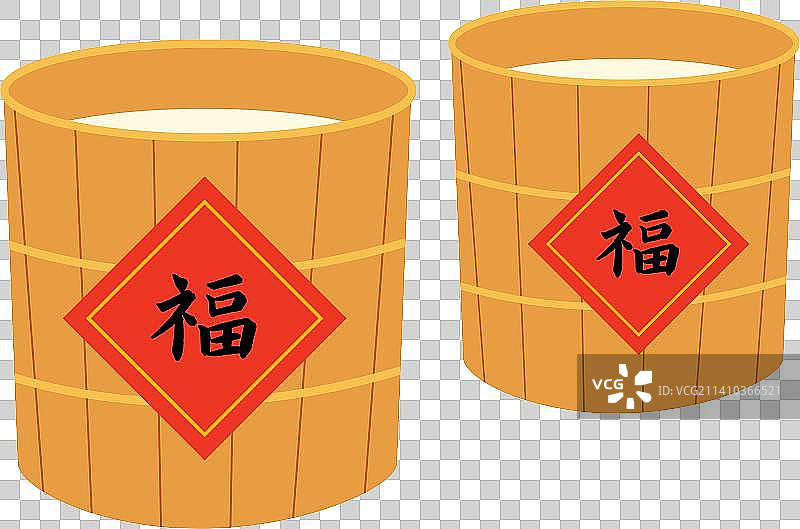 卡通节日传统手工制作豆浆木桶复古容器盛液体腊月二十五推磨做豆腐扁平矢量插画免抠元素图片素材