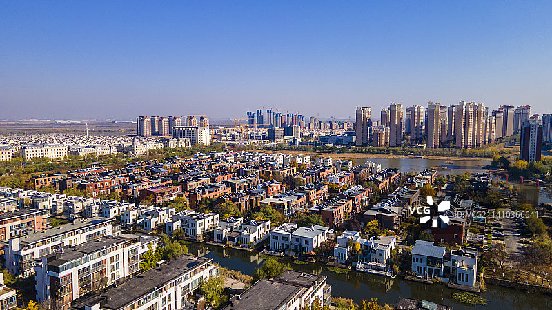中国天津东丽湖丽湖建筑湖景航拍图图片素材