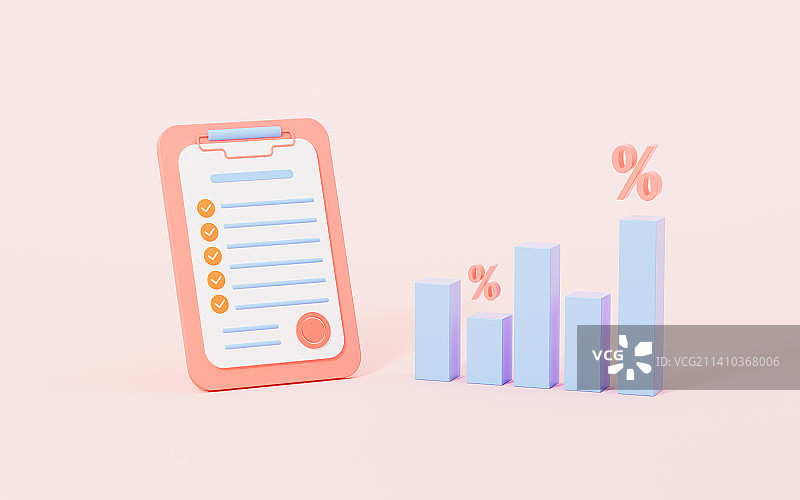 卡通合同与统计图3D渲染图片素材