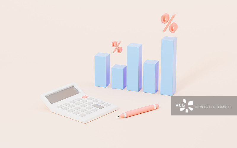 卡通计算器与统计图3D渲染图片素材