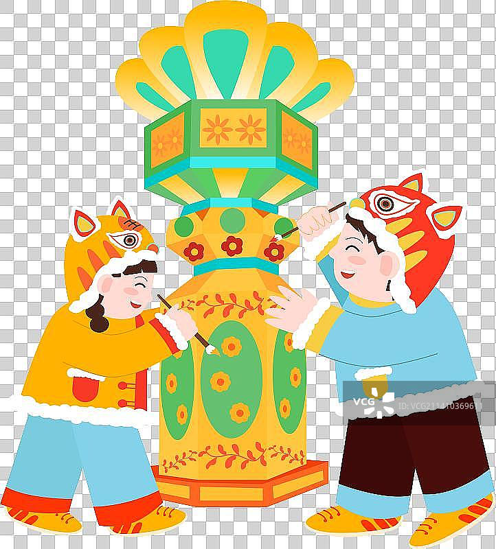 卡通节日新年春节除夕元宵节花灯灯笼赏花灯拜年庆典活动庆祝装饰儿童扁平矢量插画免抠图像图片素材