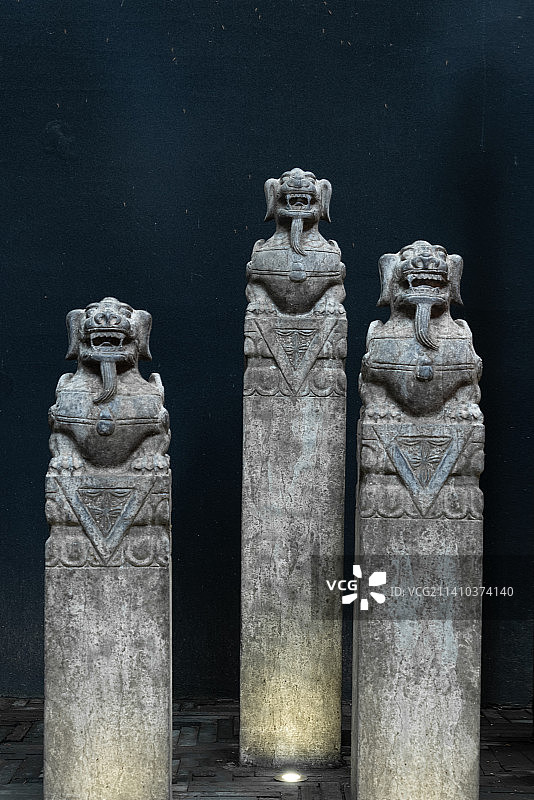 石狮子拴马桩图片素材