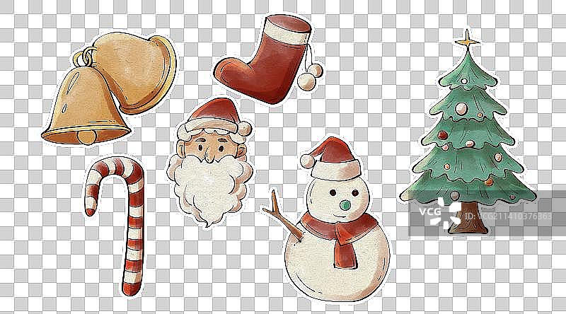 复古水彩圣诞节手绘卡通系列贴纸图片素材