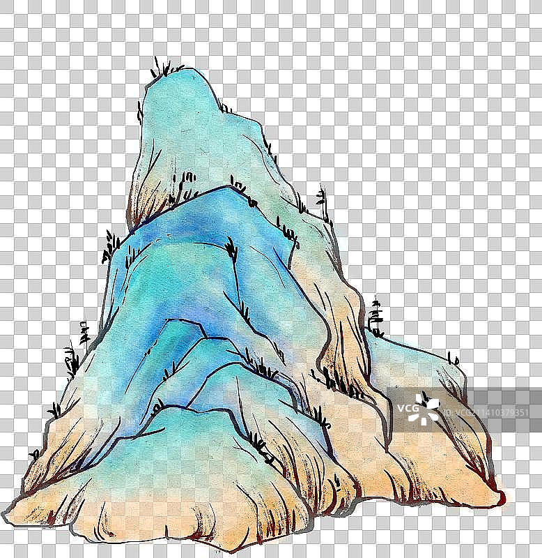 青绿色水墨古风山石国画图片素材