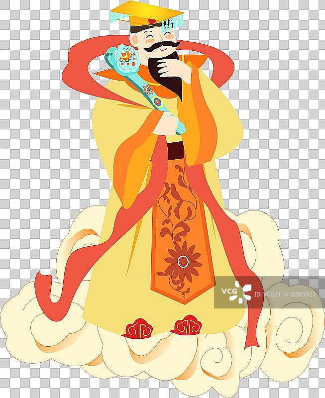 卡通节日新年春节除夕拜年装饰人物大年初九 正月初九玉皇大帝神仙神话传说传奇如意扁平矢量插画免抠图像图片素材