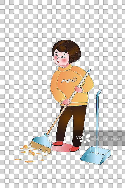 扫地的女孩图片素材