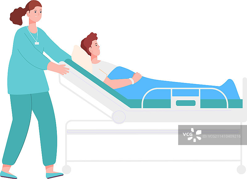 护士推动病床运送病人图片素材