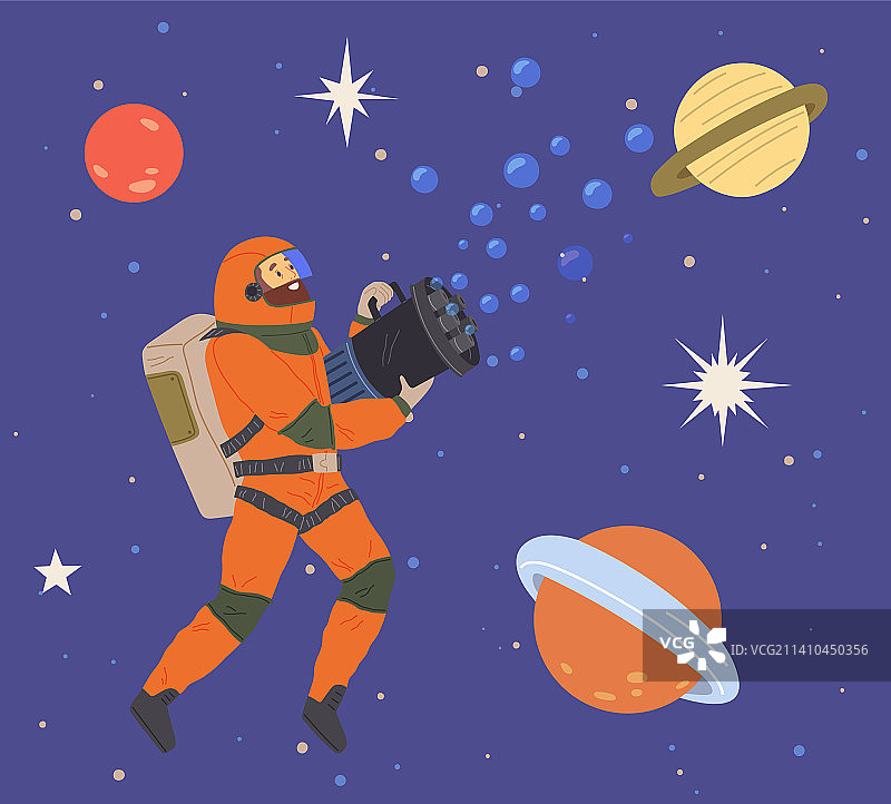 在行星和火箭中飞行的宇航员图片素材