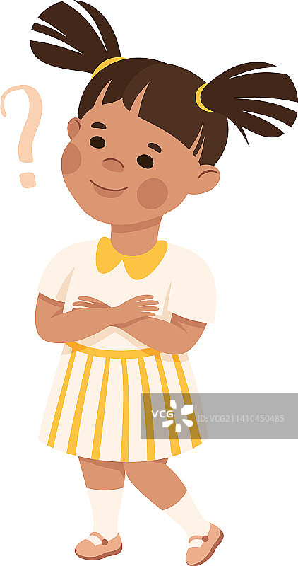 带有问号的困惑小女孩抓挠图片素材