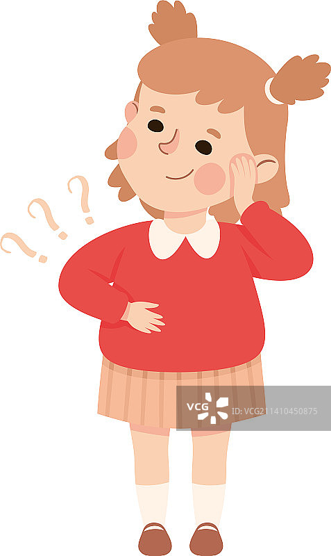 带有问号的困惑小女孩抓挠图片素材