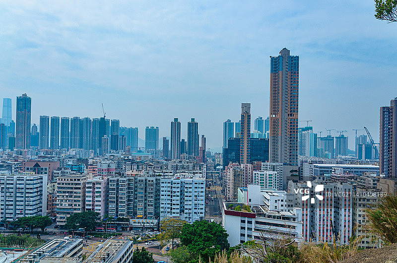 香港深水埗嘉顿山俯瞰城市建筑群景观图片素材