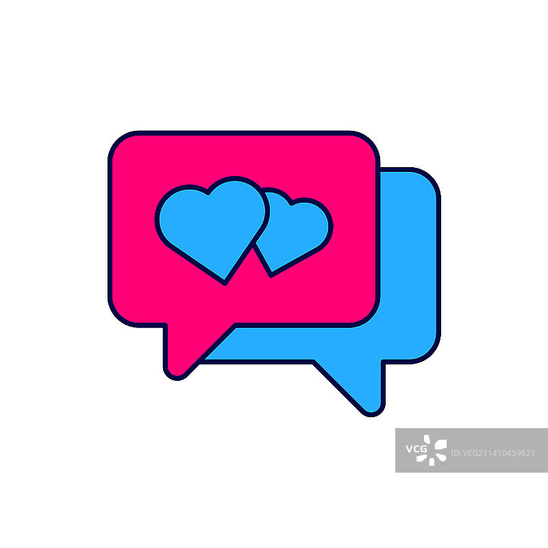 语音气泡中的心形轮廓图标图片素材