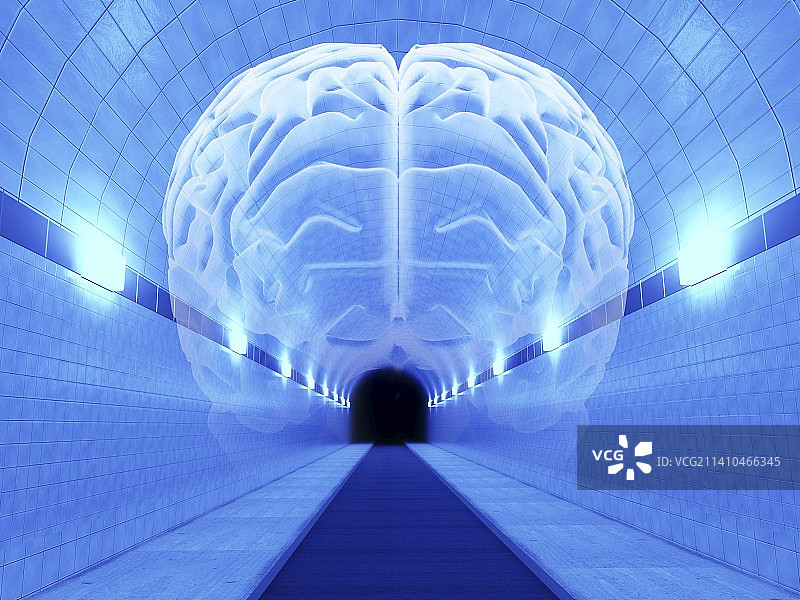 隧道里的大脑，心理状态图片素材