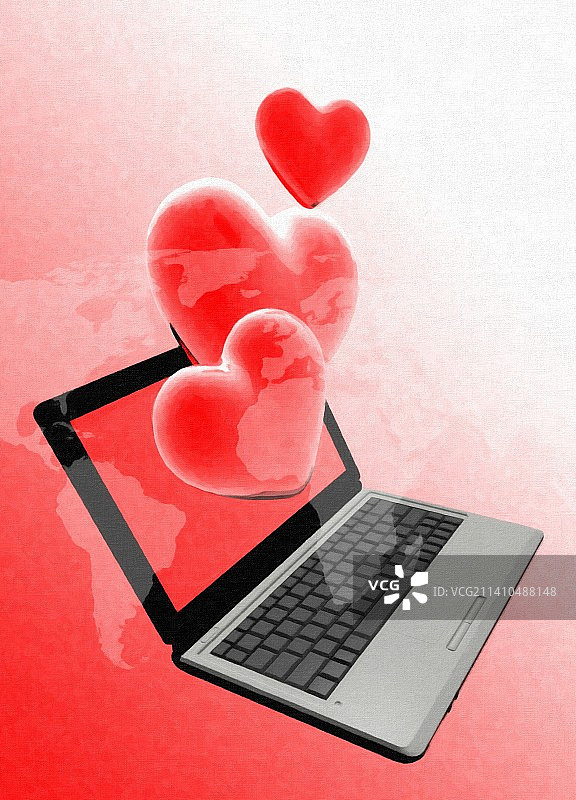 笔记本电脑和爱心艺术作品图片素材