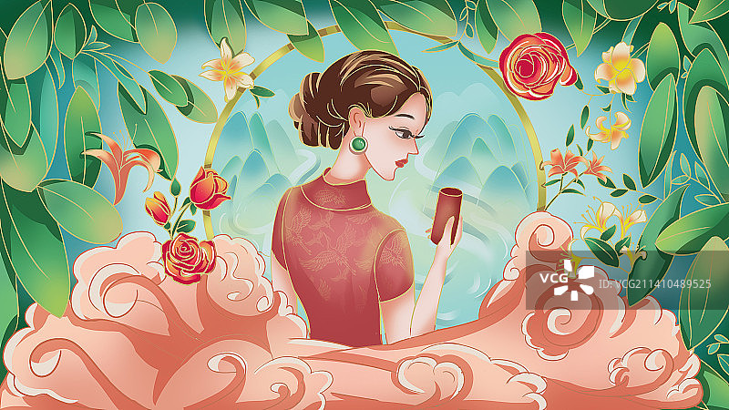 包装植物国潮插画图片素材