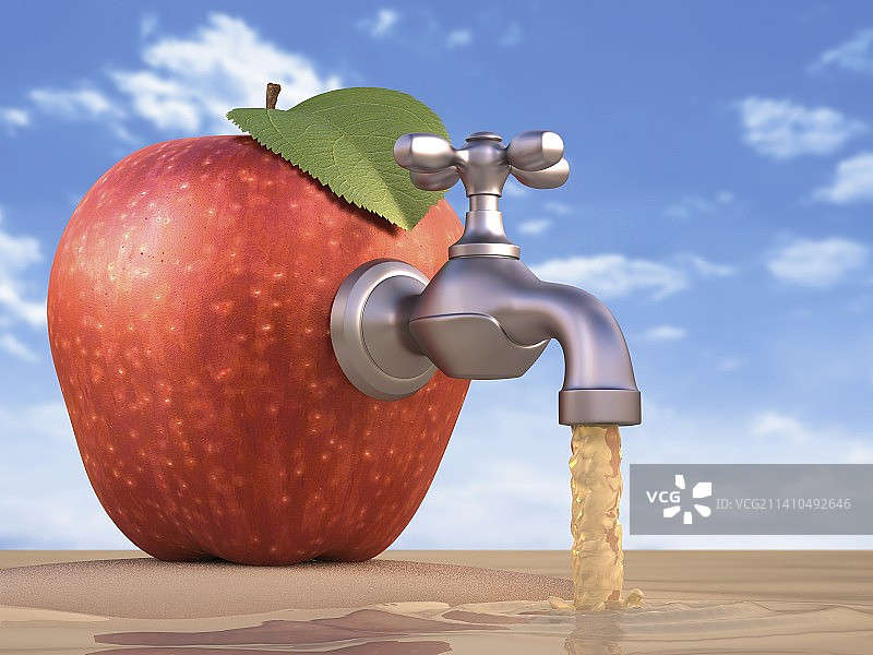 带水龙头的红色苹果艺术作品图片素材