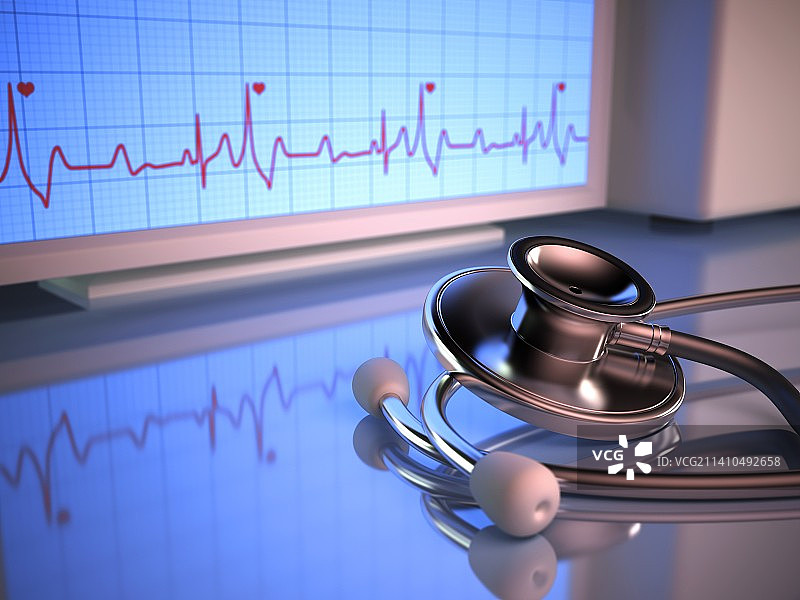 听诊器和心电图艺术作品图片素材