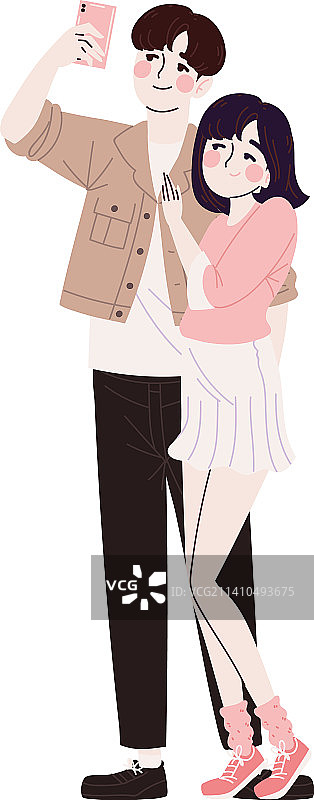 韩国情侣使用手机图片素材