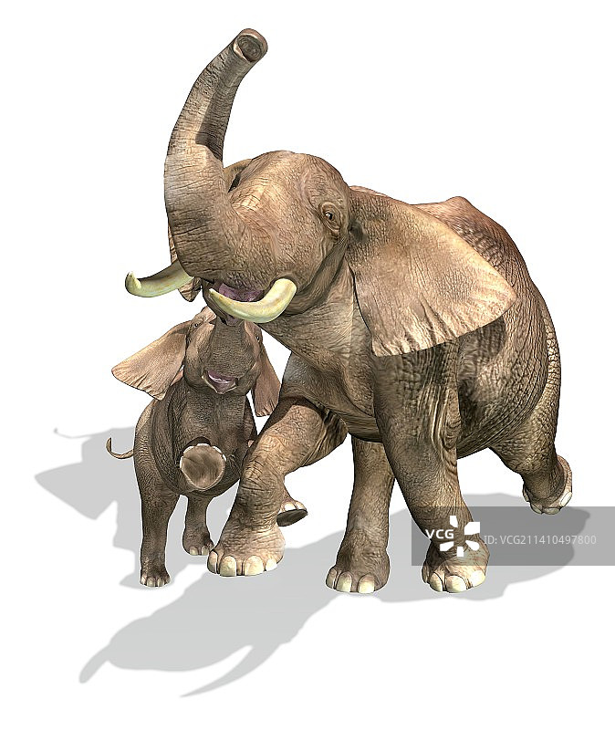 成年与幼年大象艺术作品图片素材