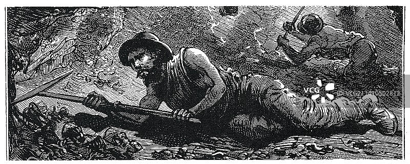 矿井中的矿工插图图片素材