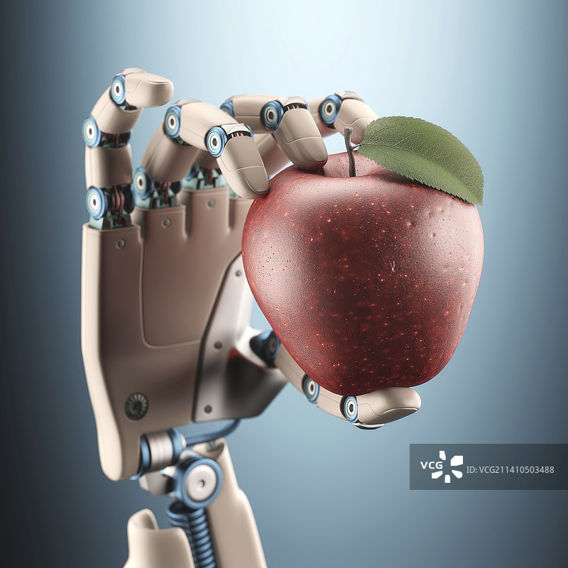 机器人手拿苹果插画图片素材