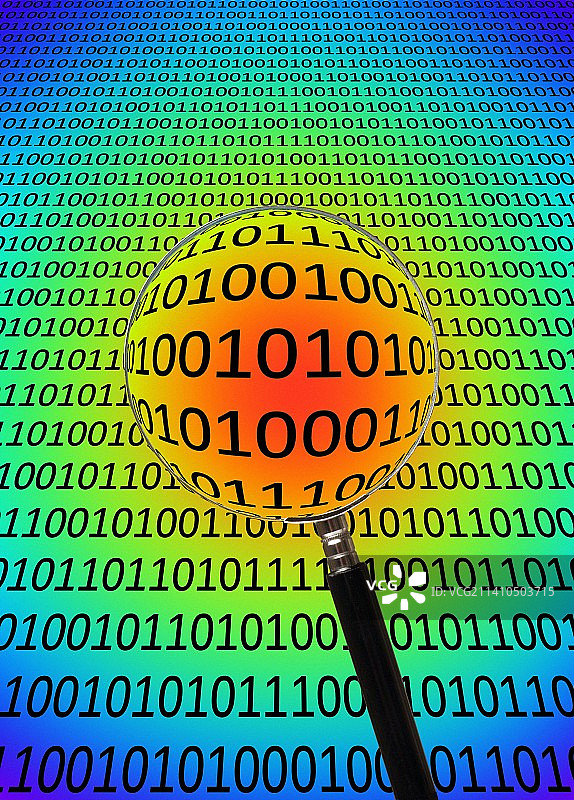 二进制代码和放大镜图片素材