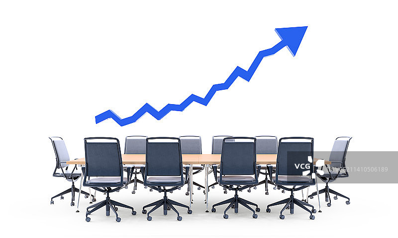 带有蓝色箭头的商务会议桌图片素材