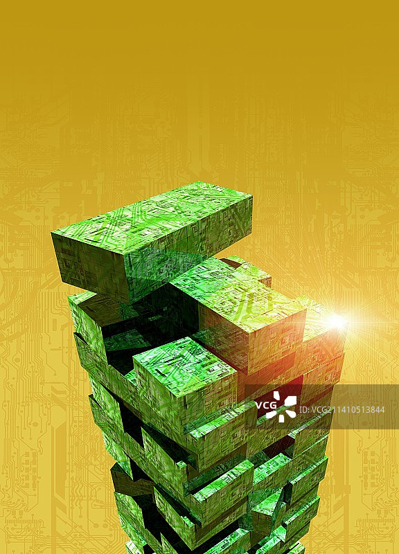 带电路板的绿色积木图片素材