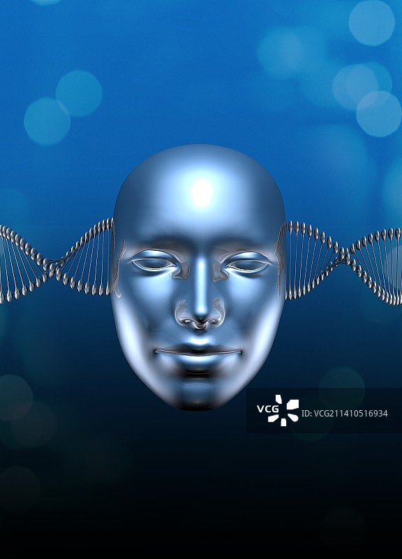 带有DNA链的银色面孔，插图图片素材