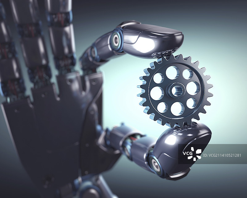机器人手握住齿轮图片素材