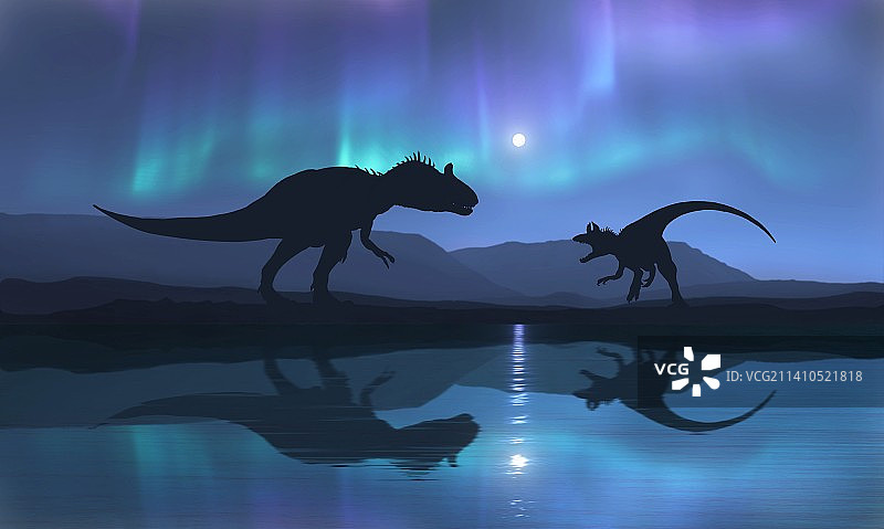 双脊龙与极光的艺术作品图片素材