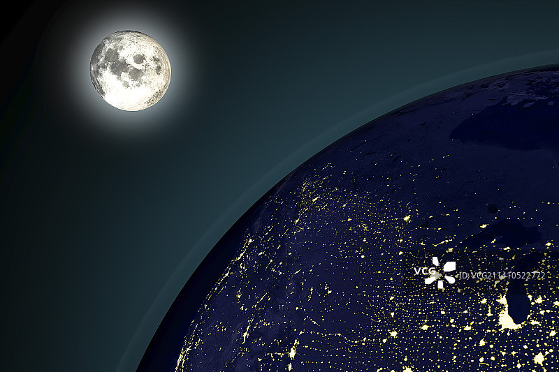 从太空看地球和月亮，插图图片素材
