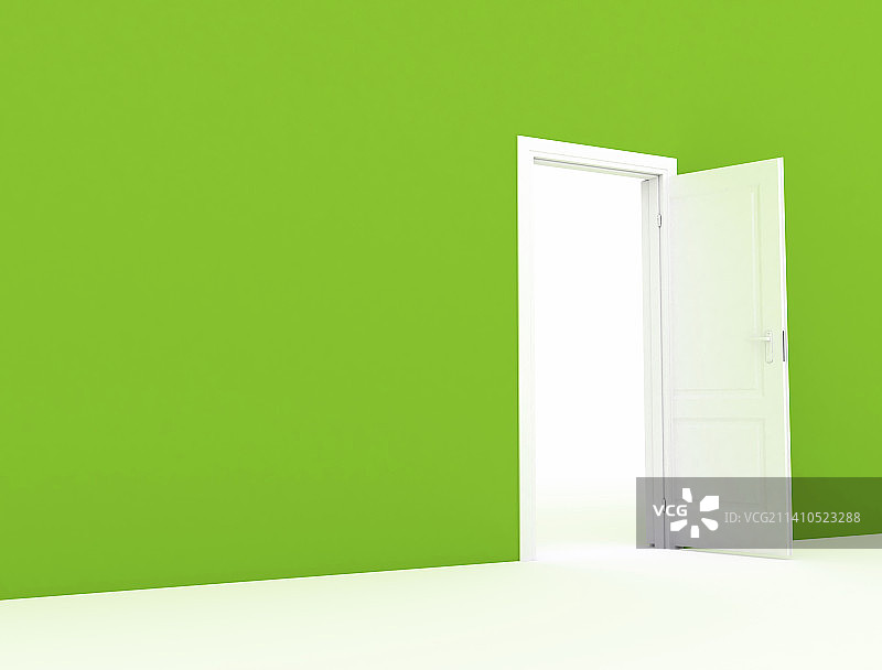 绿色墙壁白色开门图片素材