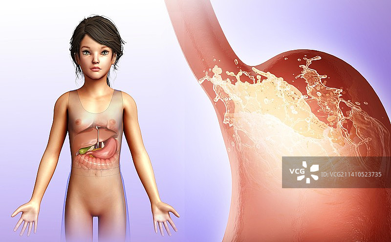 胃酸过多的孩子（插图）图片素材