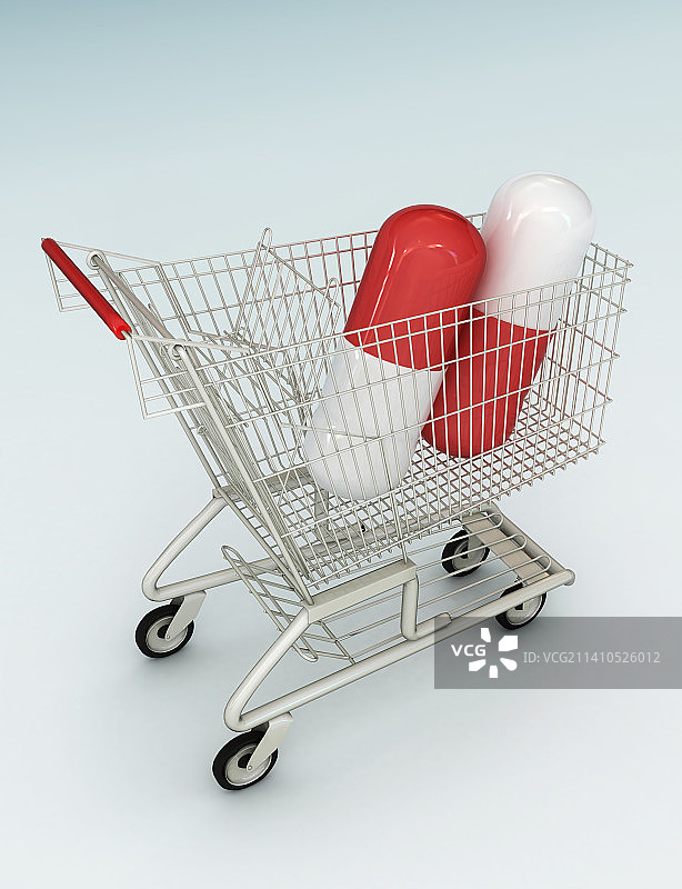 购物车里的胶囊插画图片素材